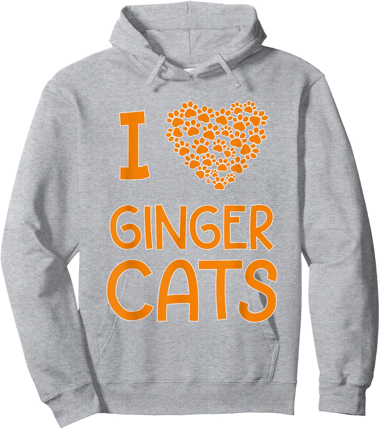 I Love Ginger Cats Cat Lover Paw Print Heart Hoodie - Hoodie | Ash