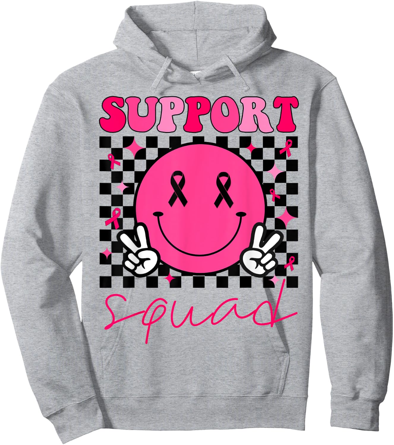 Groovy Breast Cancer Awareness Men Women Kids Support Squad Hoodie - Hoodie | Ash