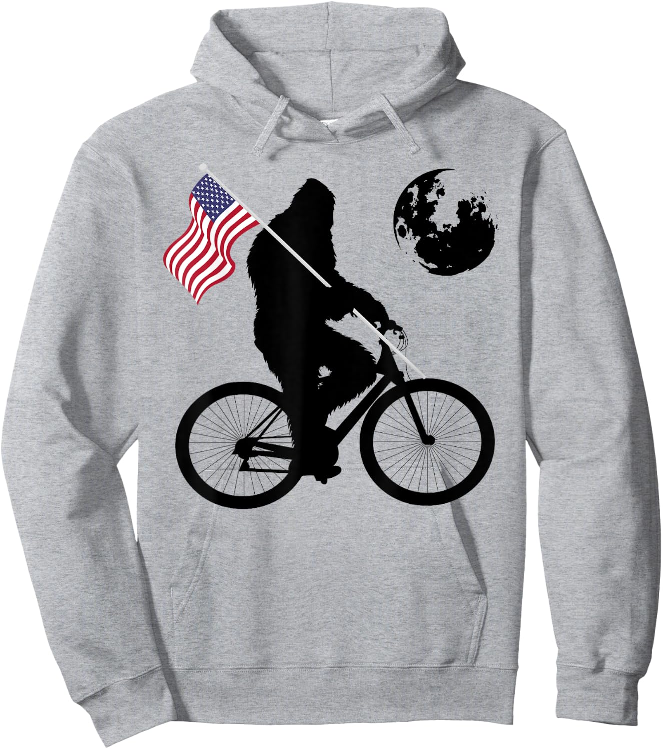 Funny Bigfoot Riding Bike For Bikers Sasquatch American flag Women Kids Men Hoodie - Hoodie | Ash