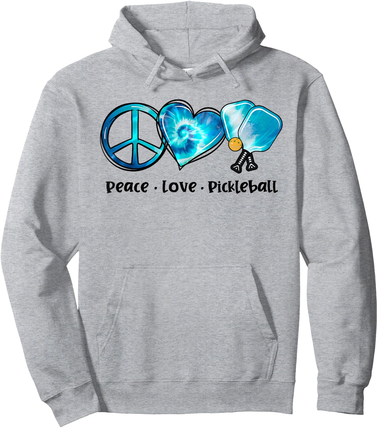 Blue Tie Dye Peace Love Pickleball Lovers Cute Pickleball Hoodie - Hoodie | Ash