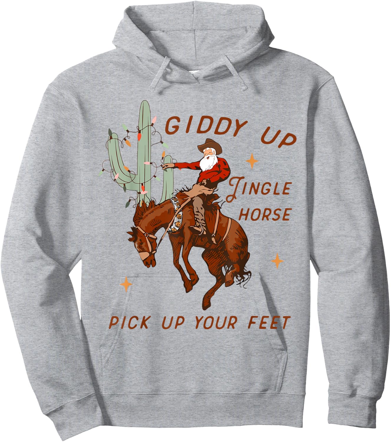 Giddy Up Jingle Horse Pick Up Your Feet Cowboy Santa Cactus Hoodie - Hoodie | Ash