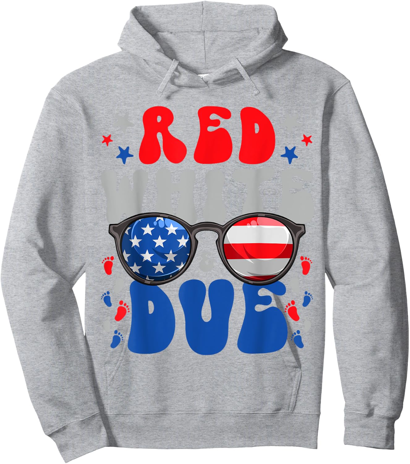 4th of July Pregnancy Dress Red White And Due Baby Reveal Women Men Hoodie - Hoodie | Ash