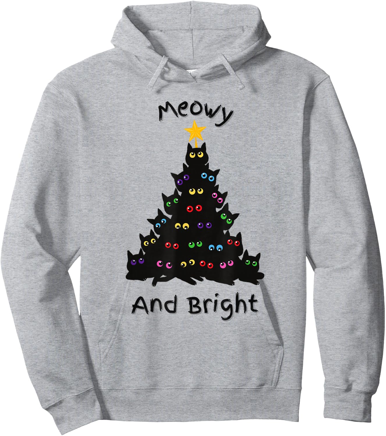 Merry Christmas Tree Funny Cats Holiday | Meowy And Bright Hoodie - Hoodie | Ash
