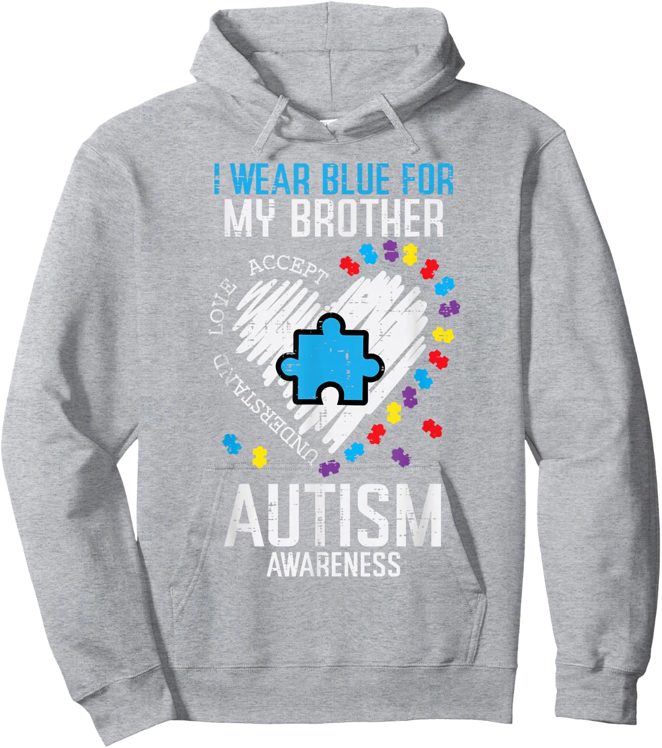 Blue for My Brother Autism Awareness Family Sister Sibling Hoodie - Hoodie | Ash