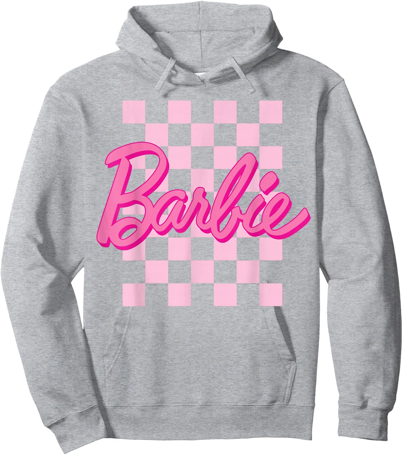 Barbie - Barbie Logo Checkered Background Short Sleeve , Small Hoodie - Hoodie | Ash