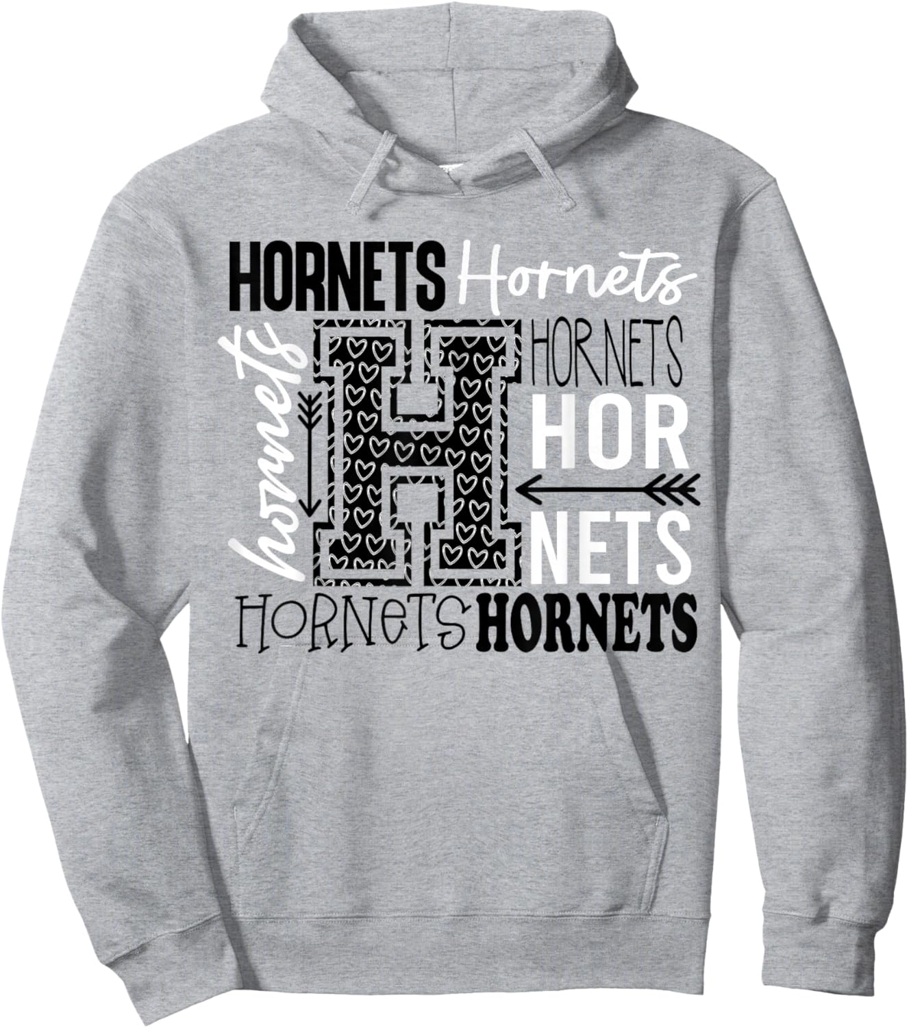 Hornets School Spirit Typography Back to School Hoodie - Hoodie | Ash