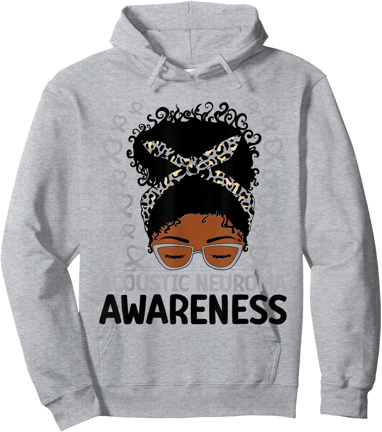 Acoustic Neuroma Awareness Women Messy Bun Gray Ribbon Hoodie - Hoodie | Ash