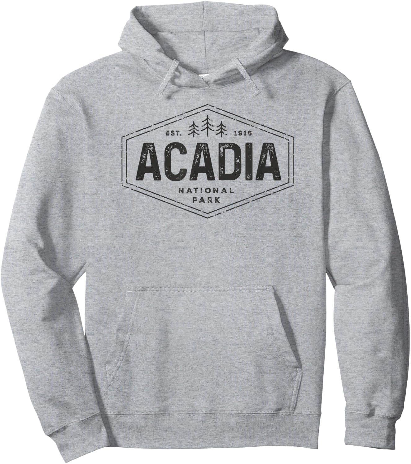 Acadia National Park Shirt Vintage Tree Hexagon Badge Hiking Hoodie - Hoodie | Ash
