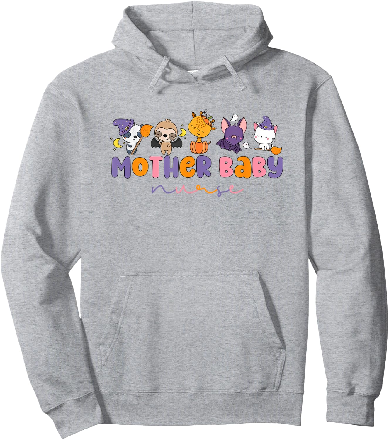Retro Mother Baby Nurse Halloween Animal Postpartum Nursing Hoodie - Hoodie | Ash