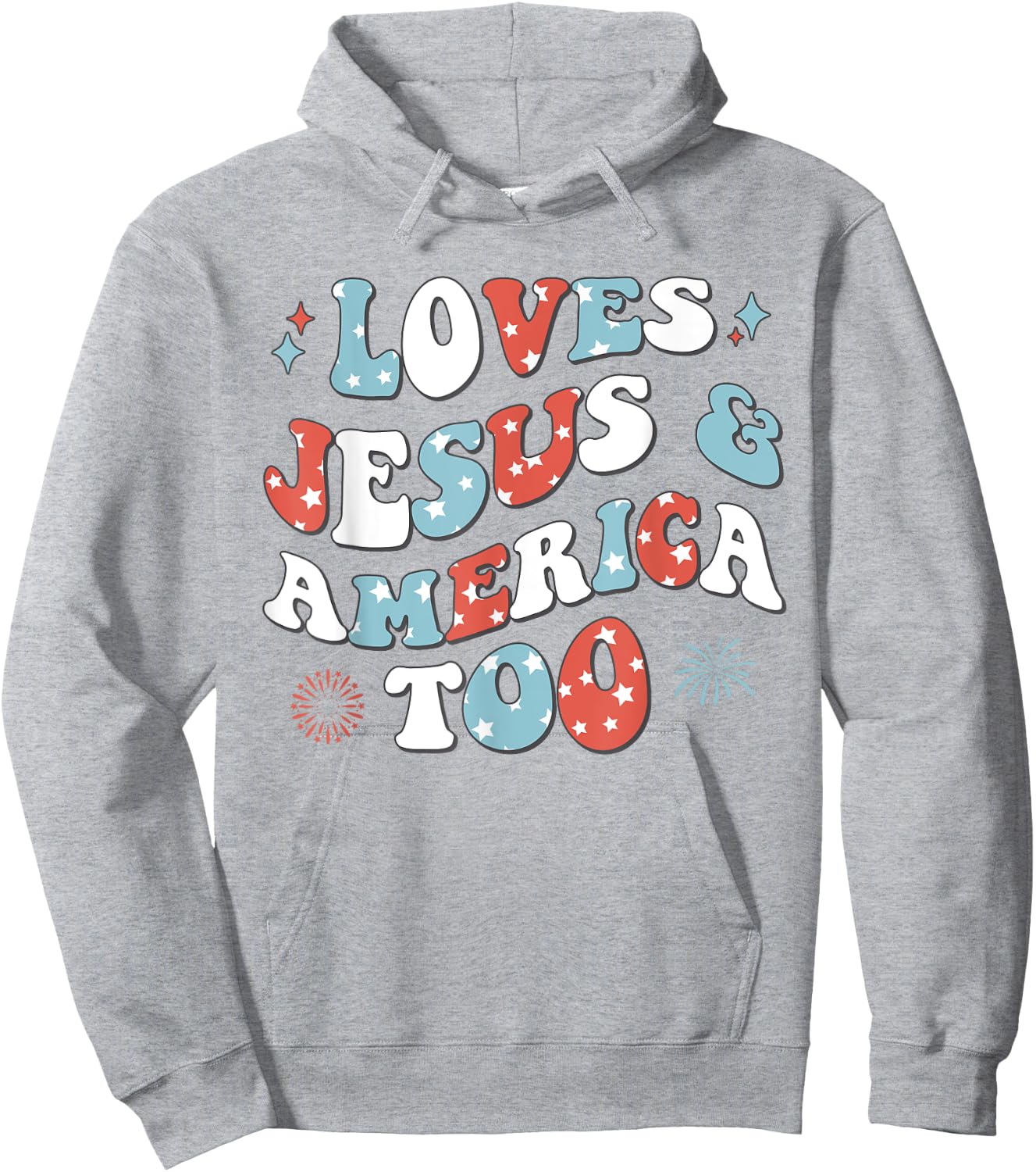 Loves Jesus and America Too Retro 4th of July Cute Christian Hoodie - Hoodie | Ash