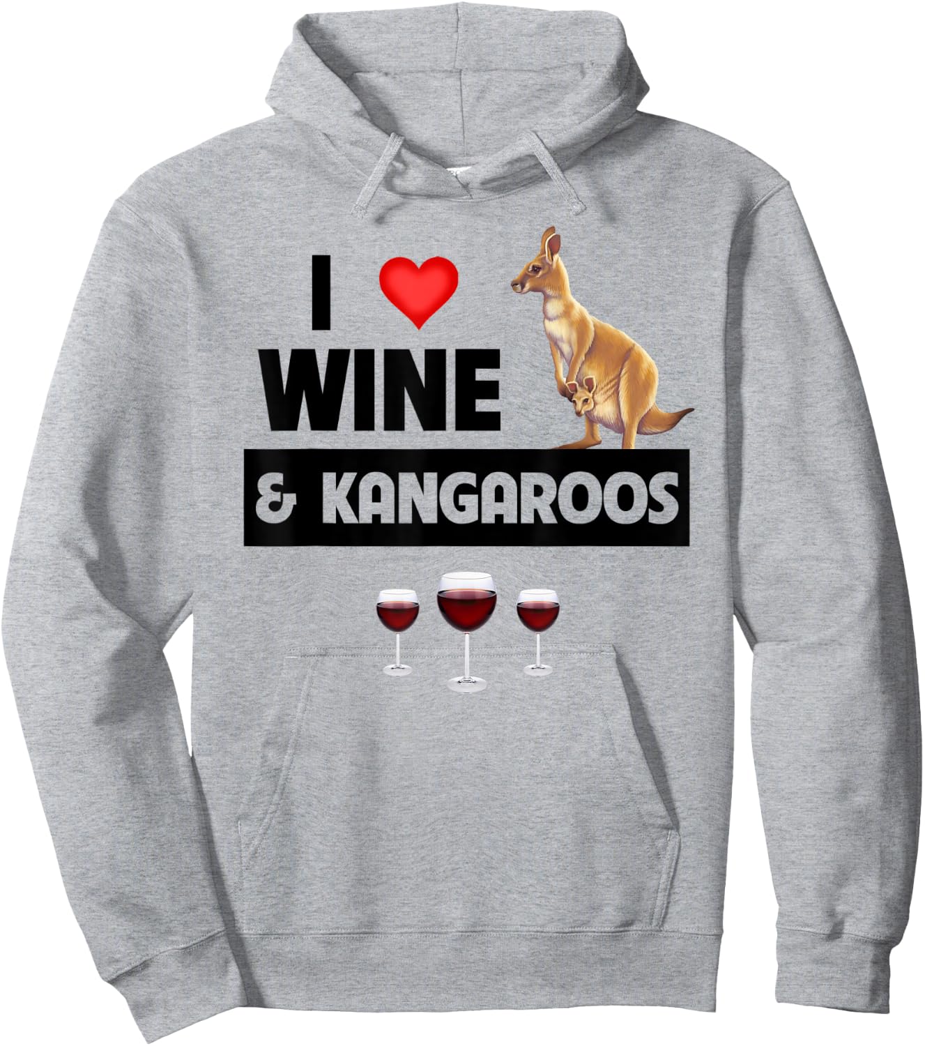 I Love Wine and Kangaroos Australian Marsupial Drinking Hoodie - Hoodie | Ash