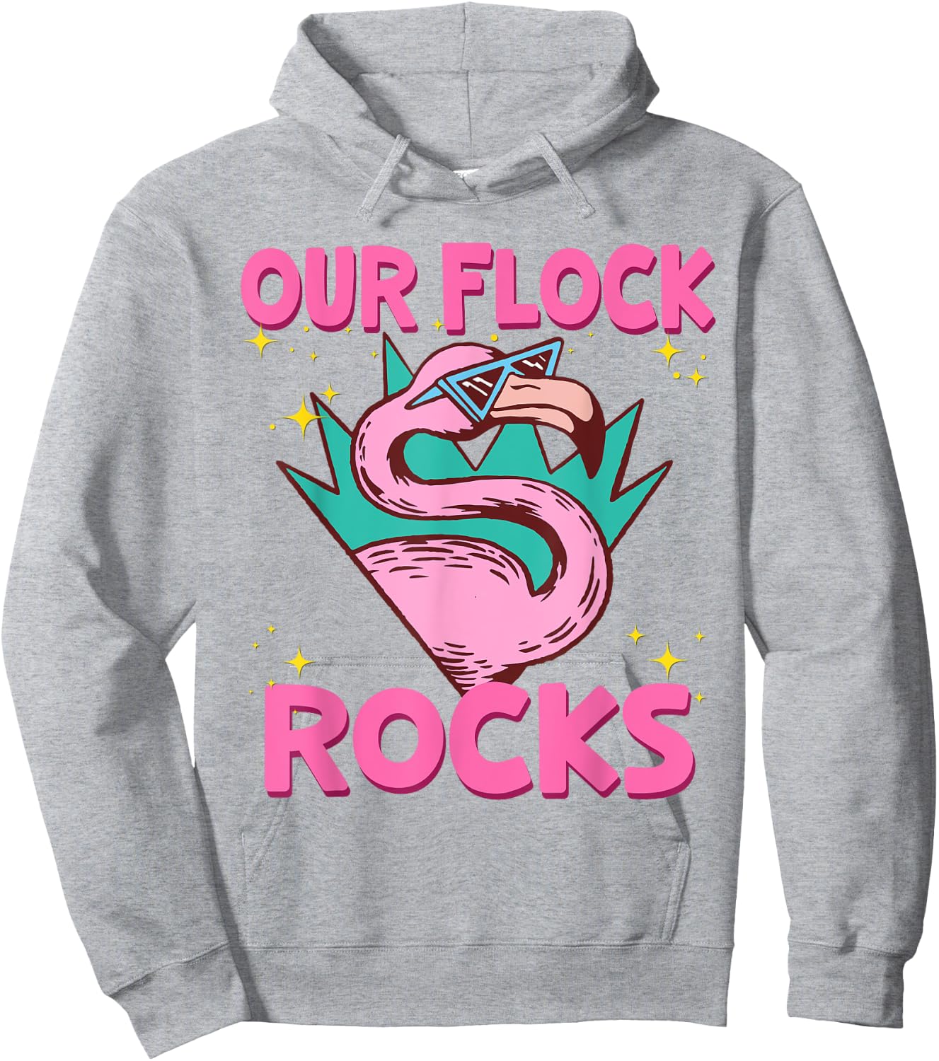Our Flock Rocks Flamingo Matching Family Vacation Group Hoodie - Hoodie | Ash