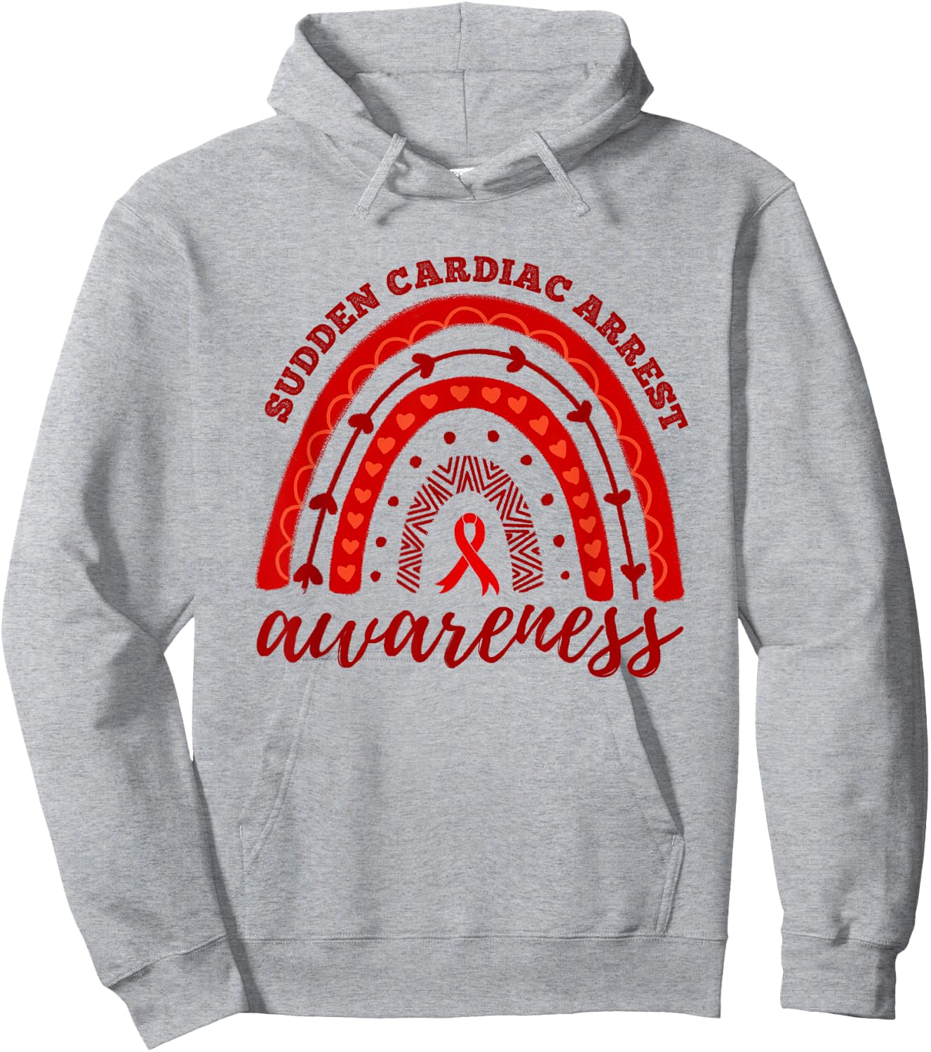 Rainbow Red Ribbon Sudden Cardiac Arrest Awareness Hoodie - Hoodie | Ash