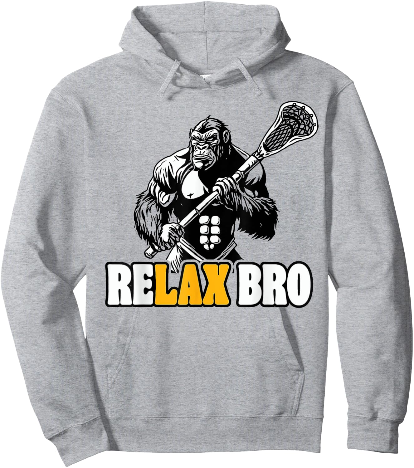 ReLax Bro Funny Gorilla Lacrosse Player Animal Lax Hoodie - Hoodie | Ash