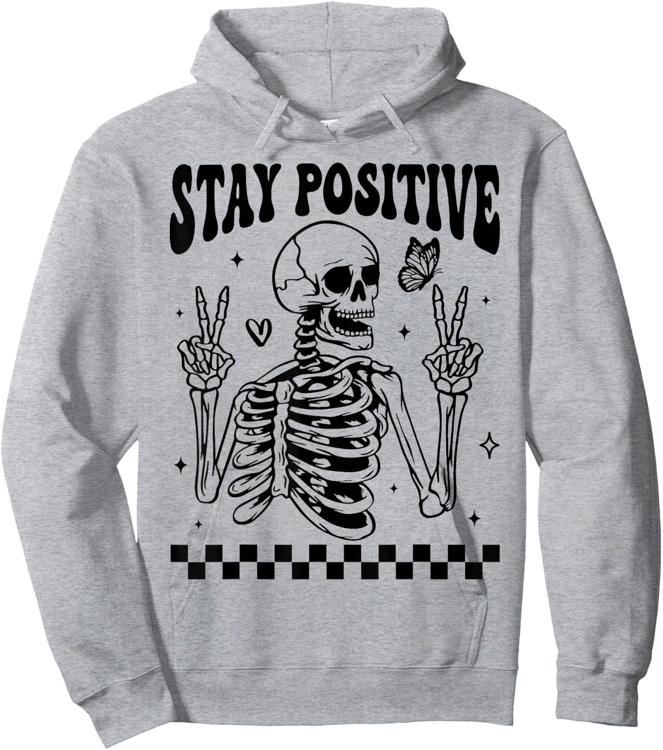 Stay Positive Skeleton Peace Hand Halloween Skull Motivation Hoodie - Hoodie | Ash