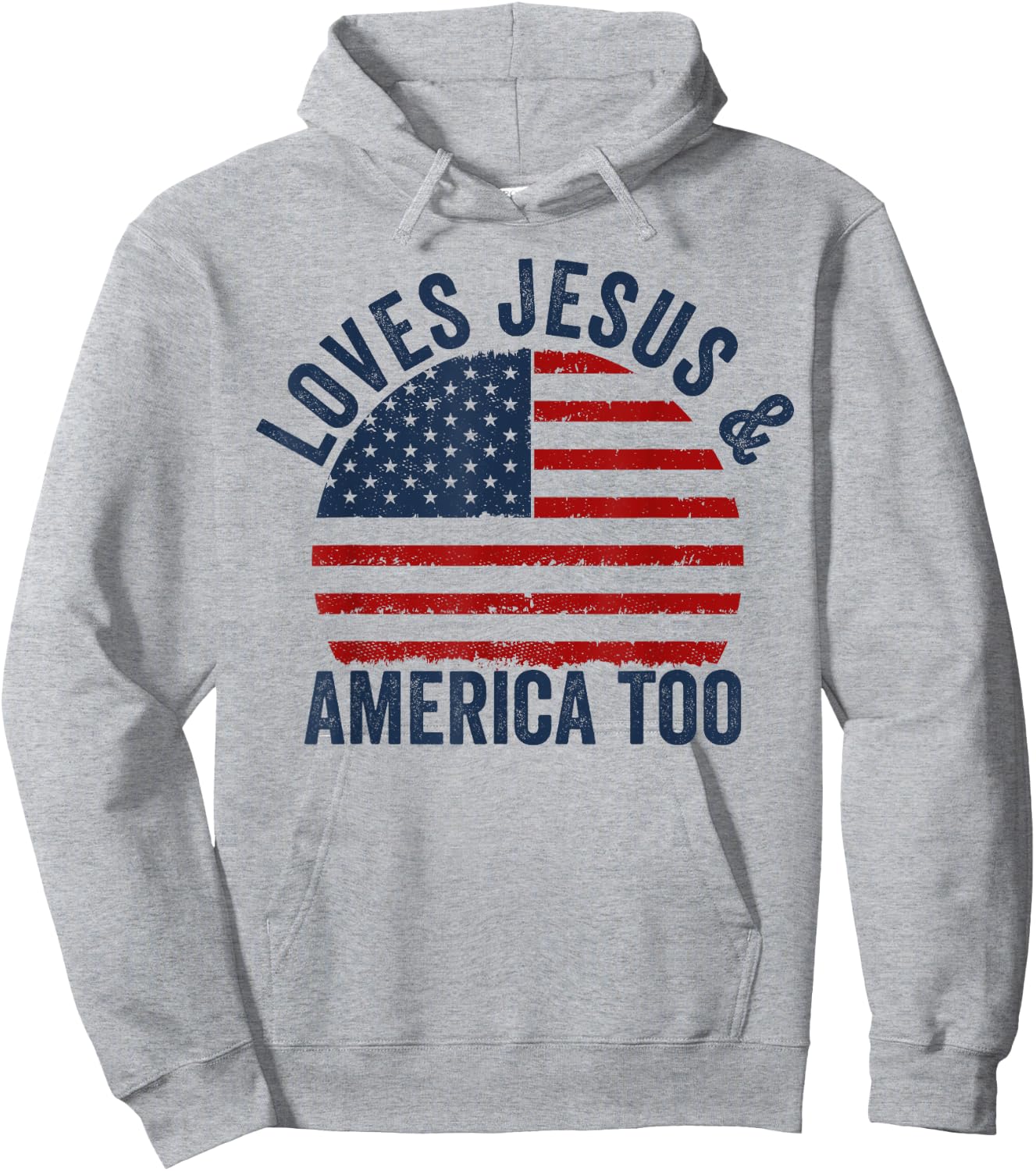Loves Jesus and America Too 4th of July God Christian Hoodie - Hoodie | Ash