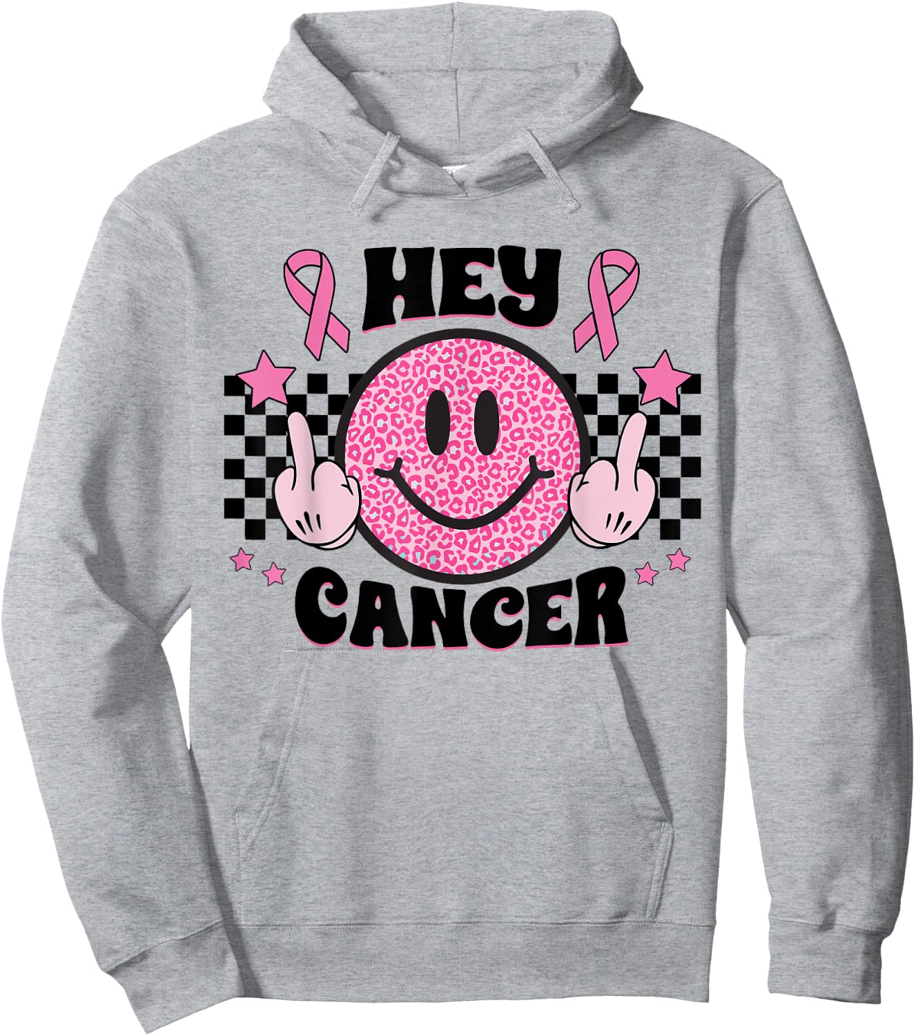 Fuck Cancer Smile Face Pink Ribbon Breast Cancer Awareness Hoodie - Hoodie | Ash
