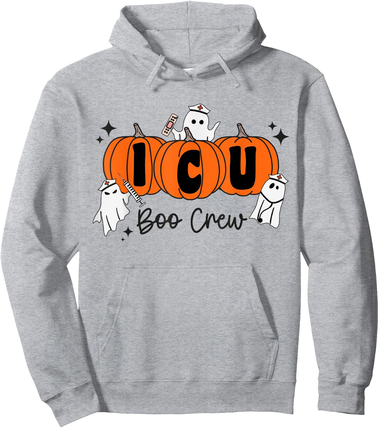 ICU Boo Crew Ghost Pumpkin Costume ICU Nurse Halloween Hoodie - Hoodie | Ash