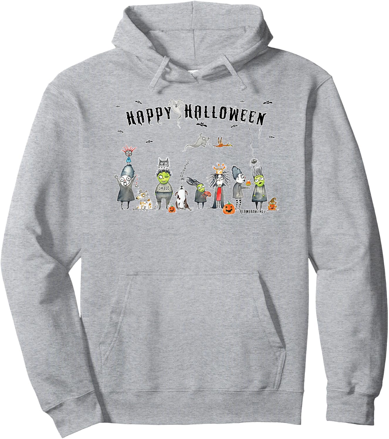 Red and Howling Spooky Friends Halloween Ghosts and Ghouls Hoodie - Hoodie | Ash