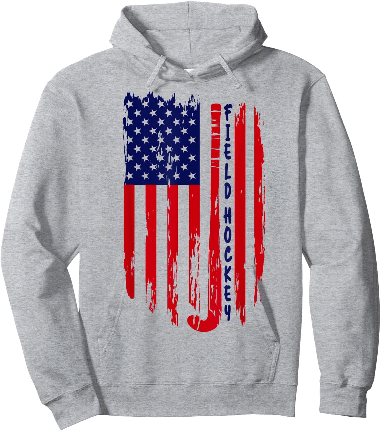 Vintage American Flag Patriotic Field Hockey Stick USA Flag Hoodie - Hoodie | Ash