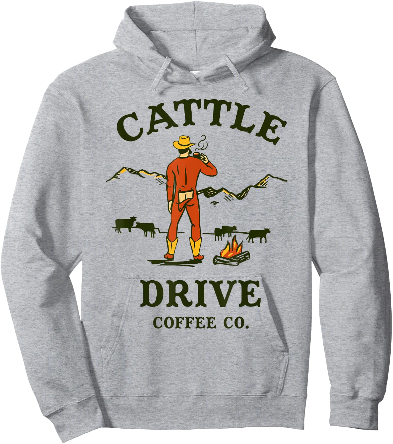Cattle Drive Coffee Company: Funny Western Cowboy Mooning Hoodie - Hoodie | Ash