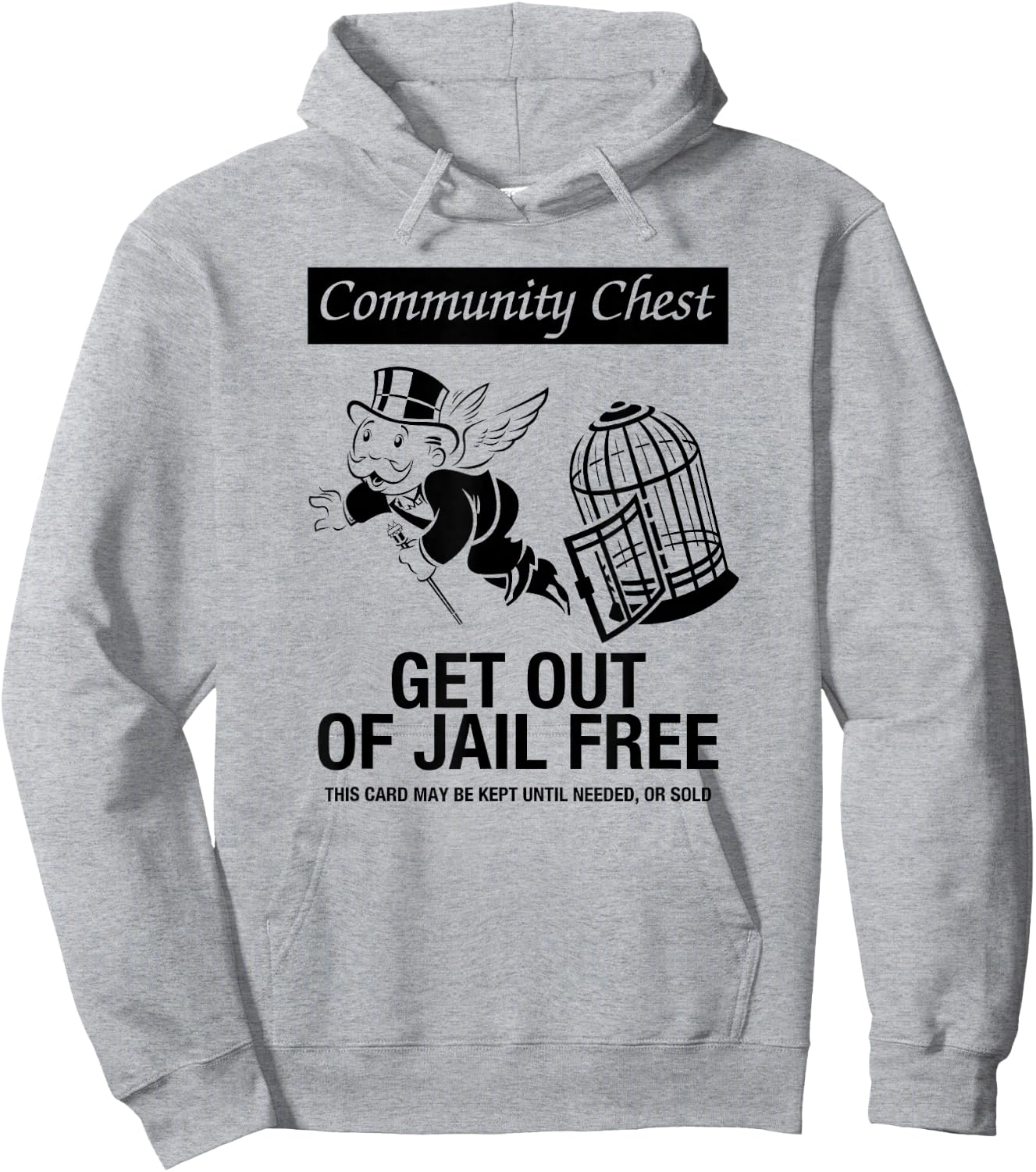 Monopoly Mr. Monopoly Get Out Of Jail Free Logo Hoodie - Hoodie | Ash