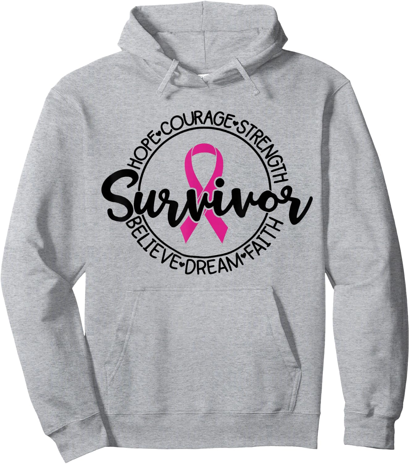 Cancer Awareness Survivor Pink Ribbon Breast Cancer Support Hoodie - Hoodie | Ash