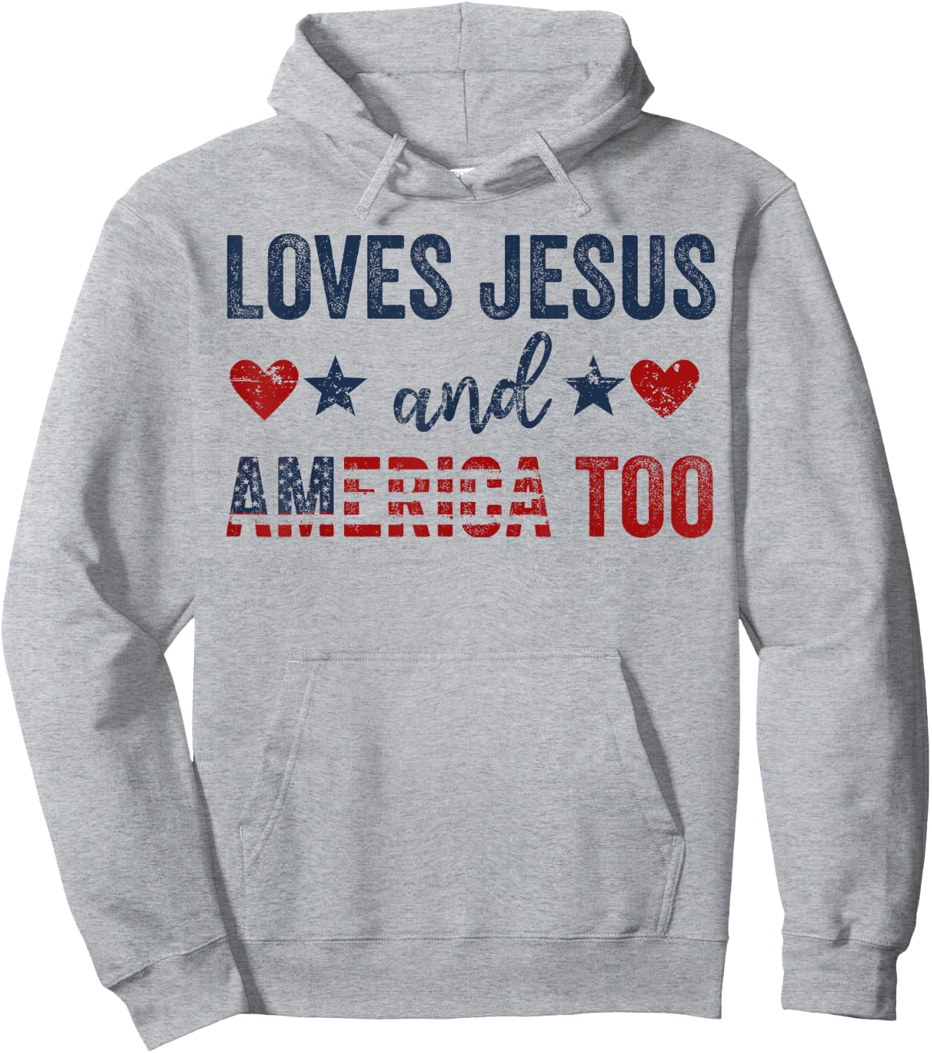 Loves Jesus and America Too God Christian 4th of July Hoodie - Hoodie | Ash