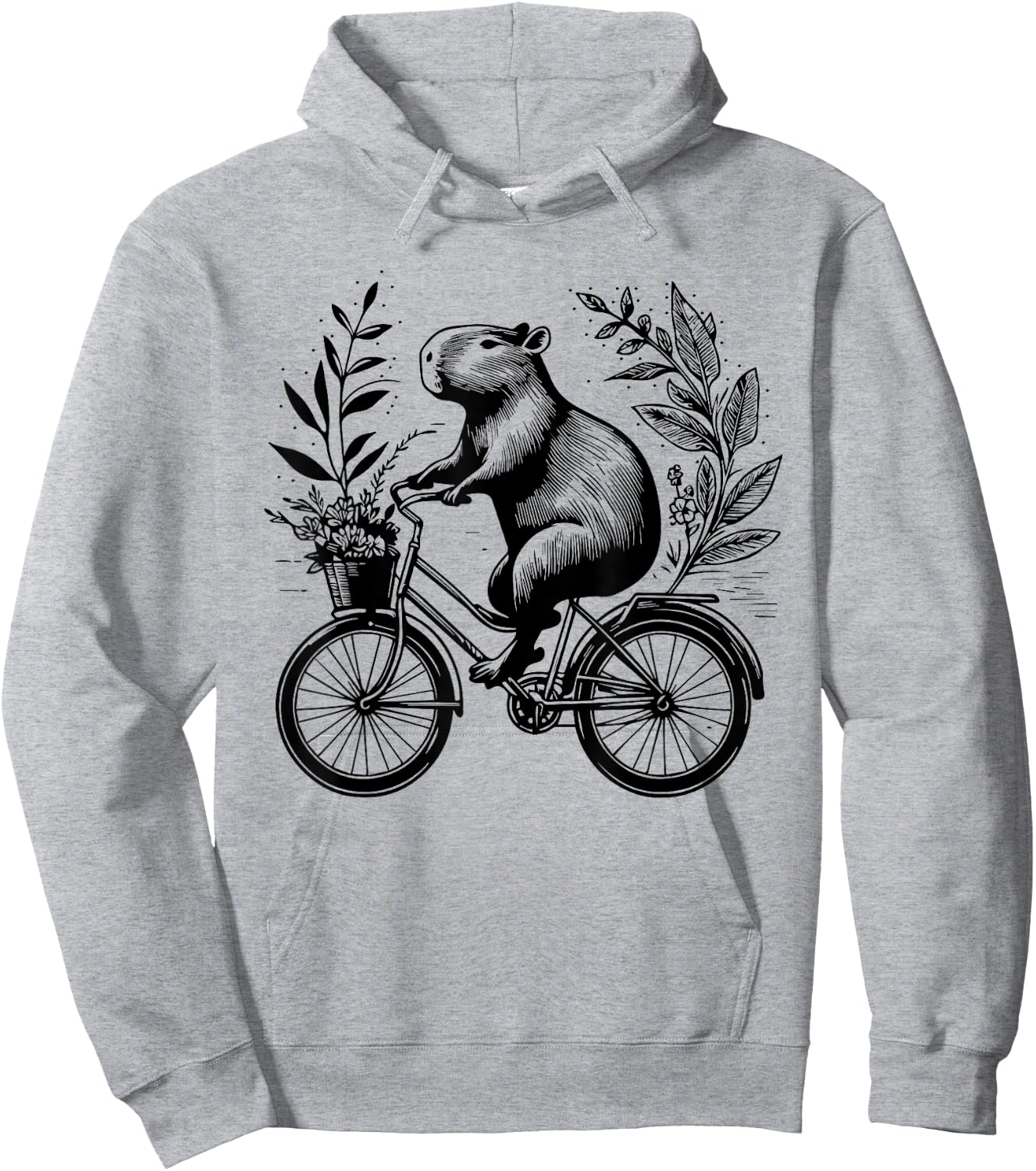 Capybara Riding Bicycle Floral Aesthetic Redent Capybara Hoodie - Hoodie | Ash