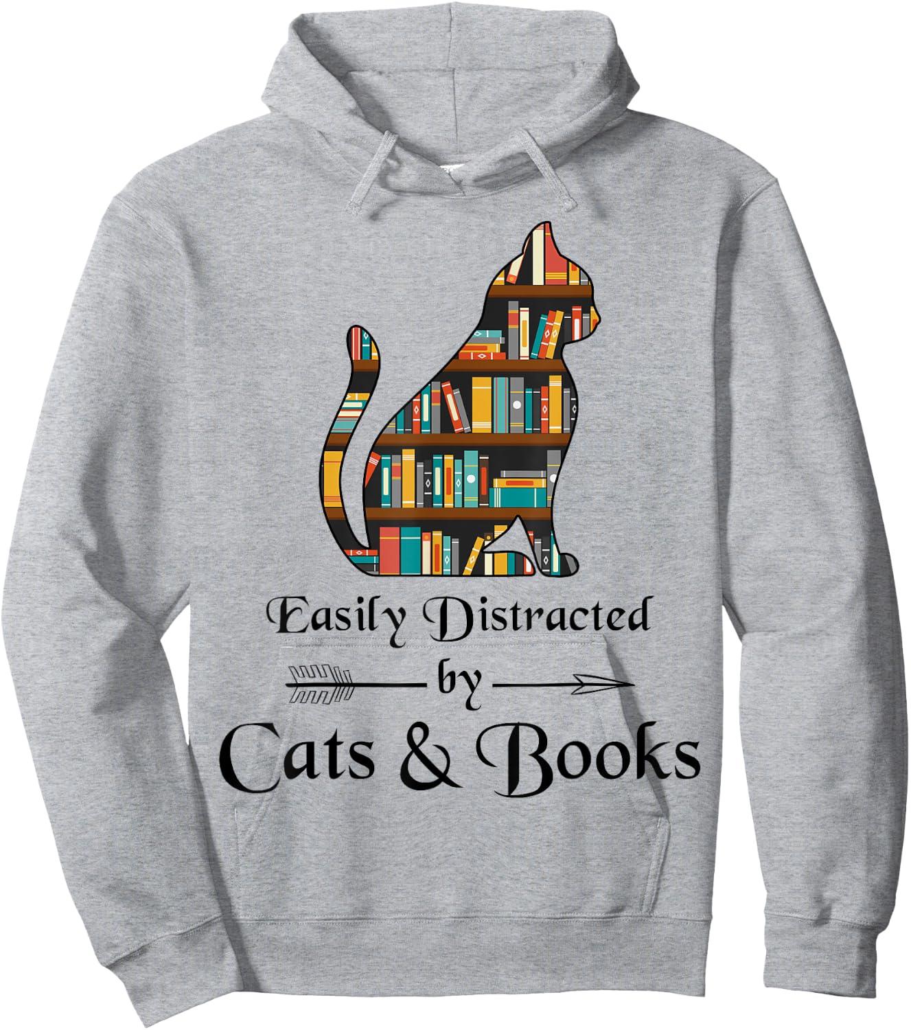 Easily Distracted By Cats And Books Cat Book Lover Cute Cat Hoodie - Hoodie | Ash
