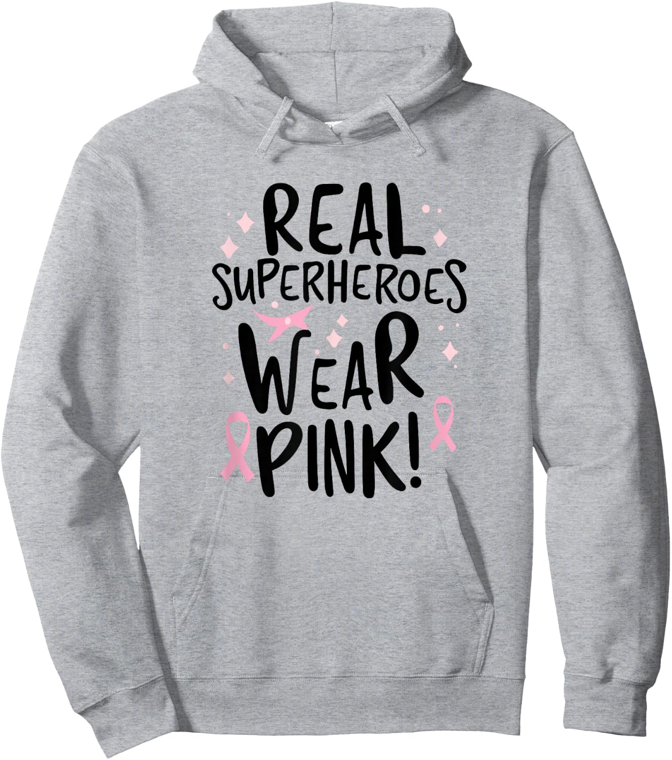Real Superheroes Wear Pink! Breast Cancer Awareness Support Hoodie - Hoodie | Ash