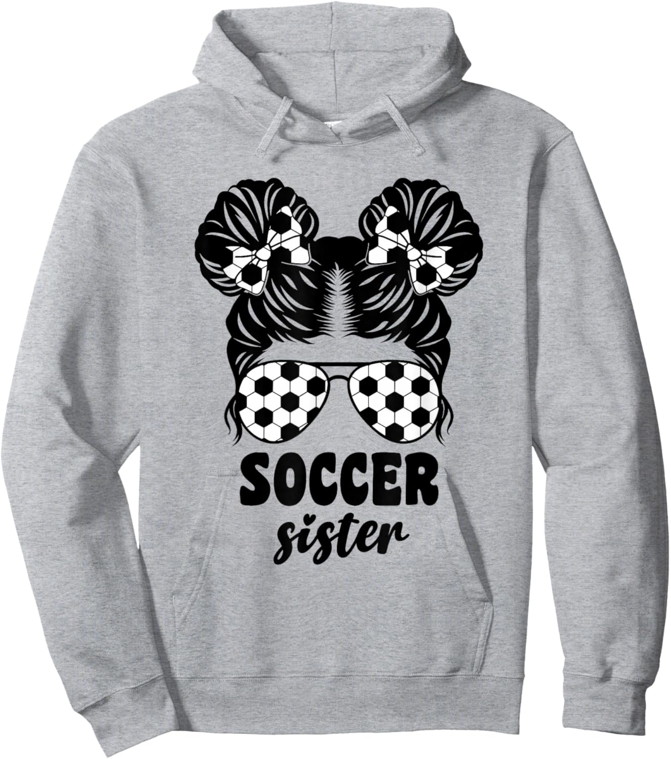 Proud Soccer Little Sister for Baby Girls Kids Messy Bun Fun Hoodie - Hoodie | Ash