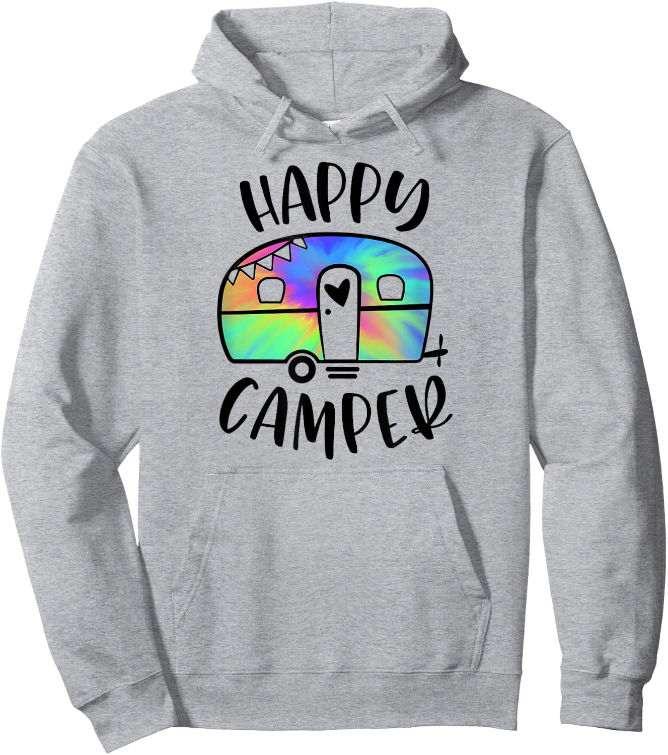 Happy Camper Trendy Tie-Dye Camping Adventure Hoodie - Hoodie | Ash