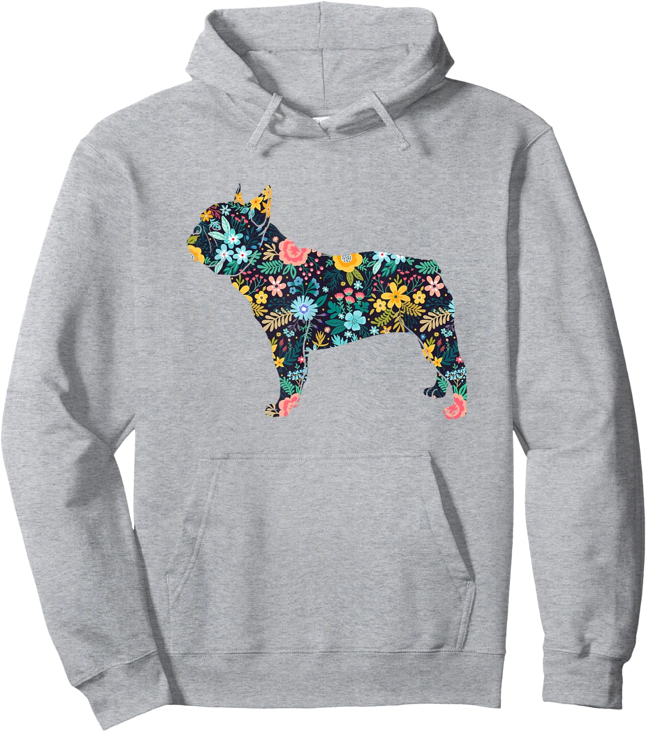 French Bulldog Floral Dog Silhouette Graphic Hoodie - Hoodie | Ash