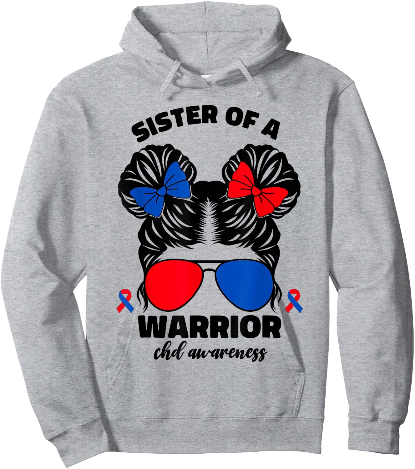 Sister Of A Warrior CHD Congenital Heart Defect Awareness Hoodie - Hoodie | Ash