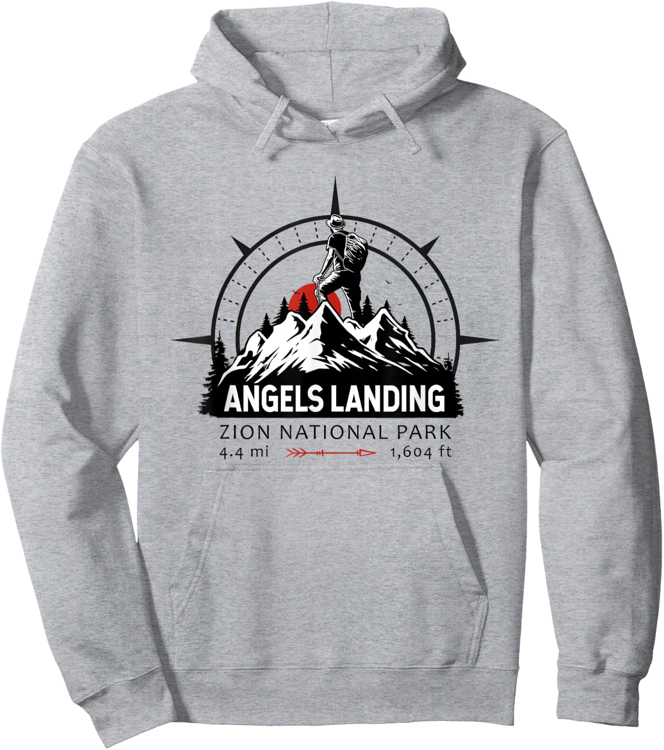 Angels Landing Trail Utah Hiker Compass Emblem Hoodie - Hoodie | Ash