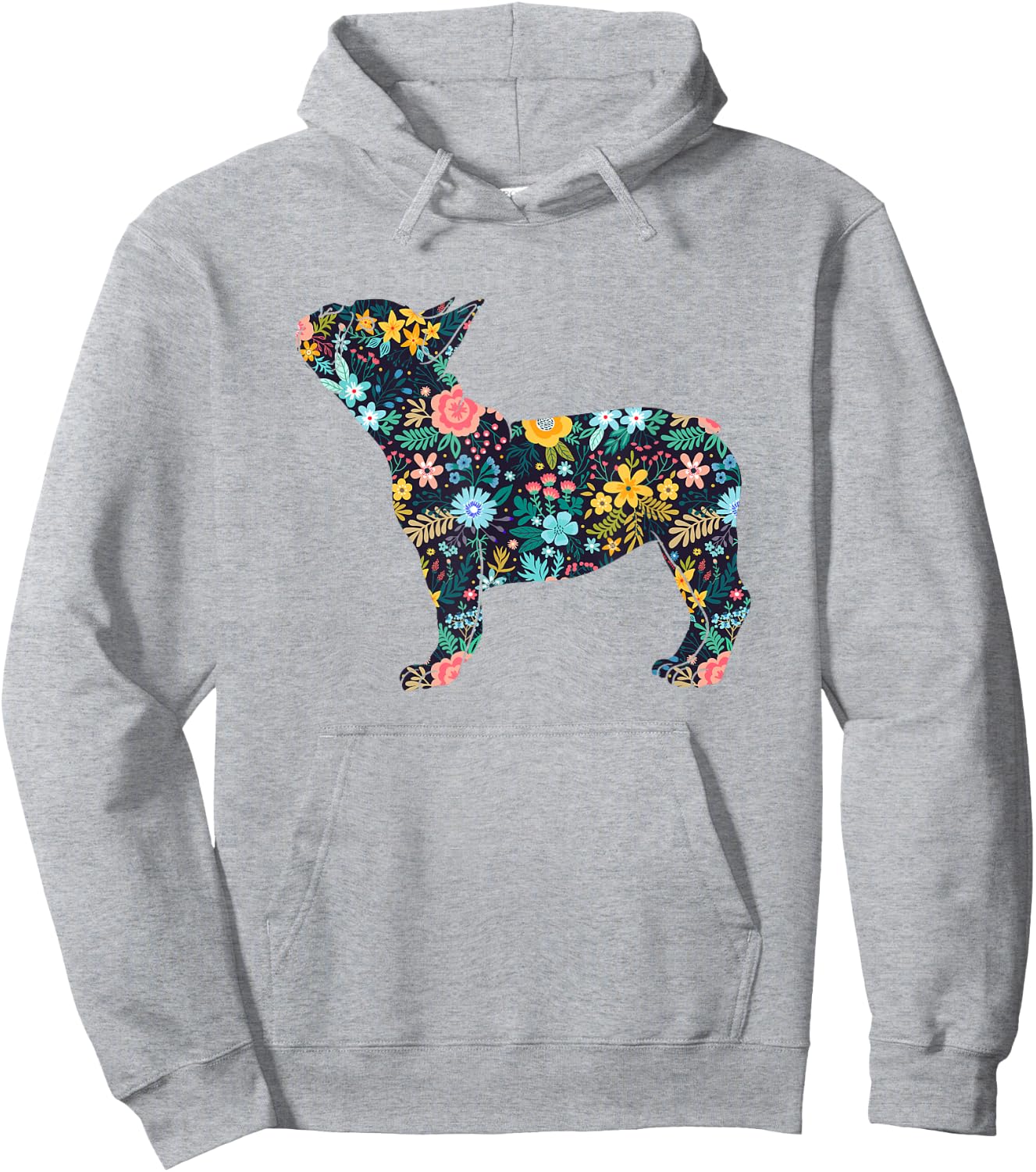 French Bulldog Floral Dog Silhouette Graphic Hoodie - Hoodie | Ash
