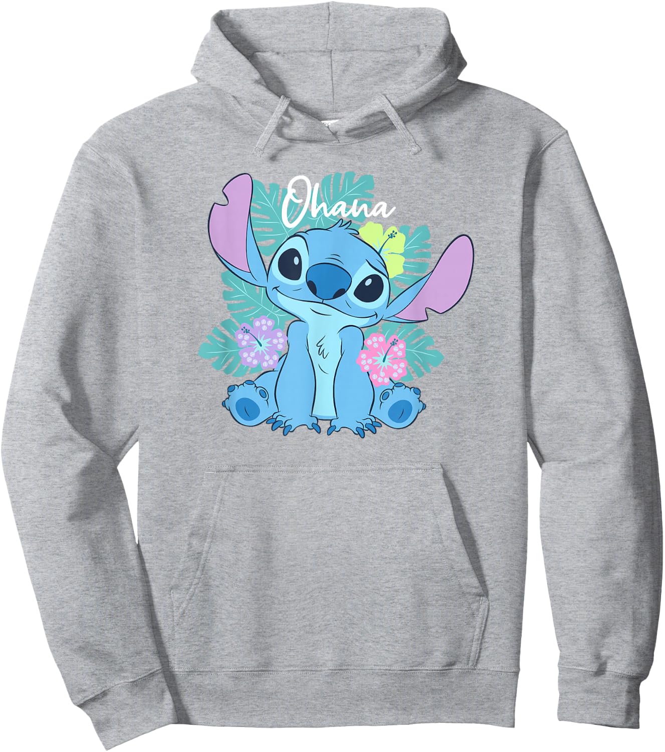 Disney Lilo & Stitch Ohana Adorable Pose Floral Logo Hoodie - Hoodie | Ash