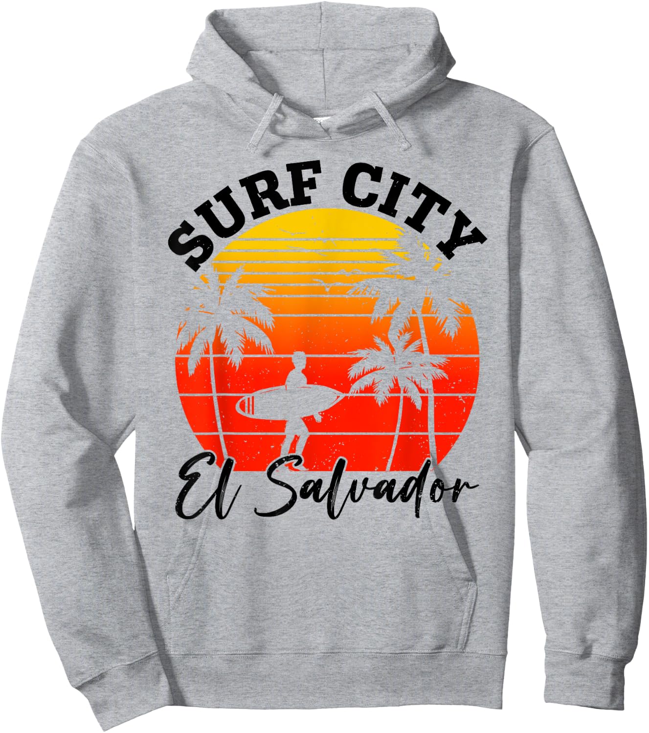 Surf City El Salvador Retro Sunset Surfer Man Woman Surfing Hoodie - Hoodie | Ash