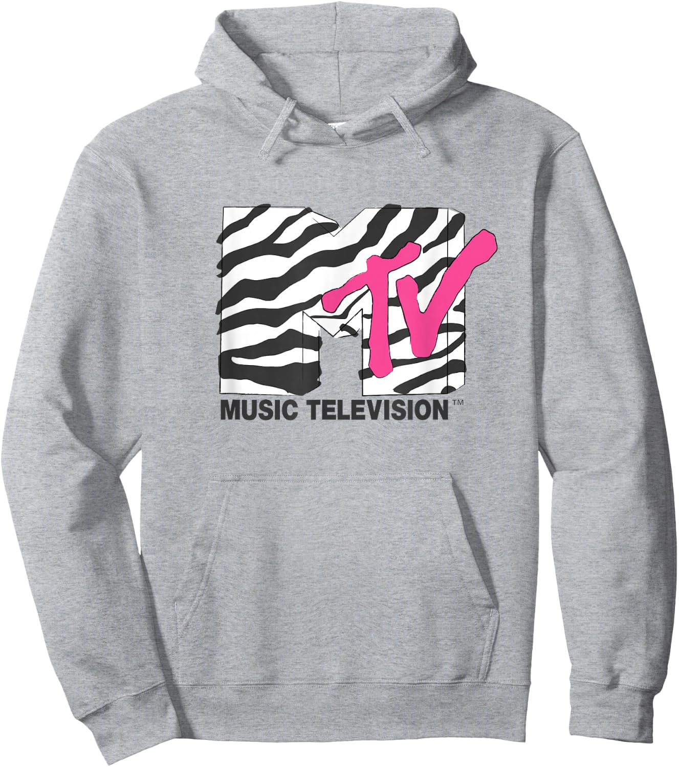 MTV Music Television Retro Eighties Neon Zebra Print Logo Hoodie - Hoodie | Ash