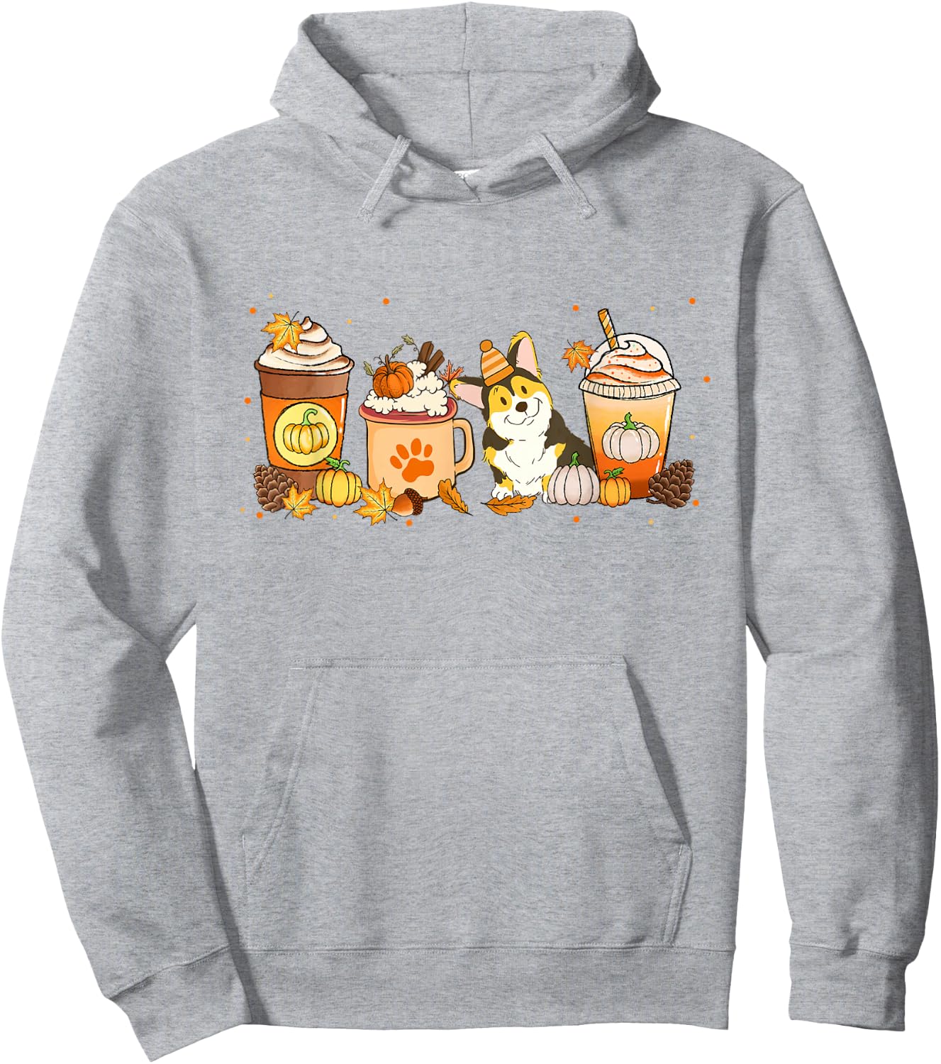 Corgi Coffee Pumpkin Spice Dog Lovers Fall Thanksgiving Hoodie - Hoodie | Ash