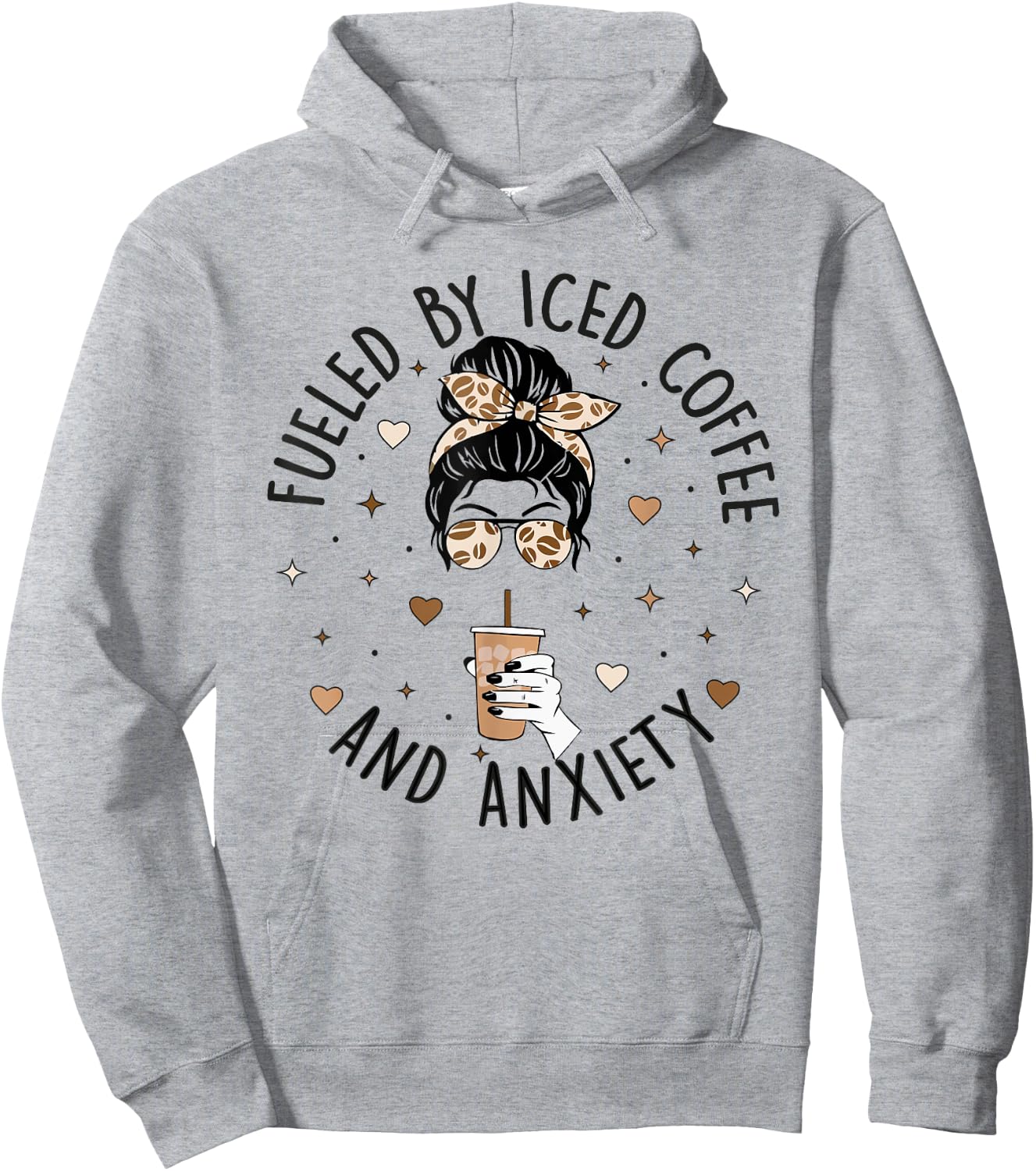 Fueled By Iced Coffee and Anxiety Funny Coffee Lover Hoodie - Hoodie | Ash