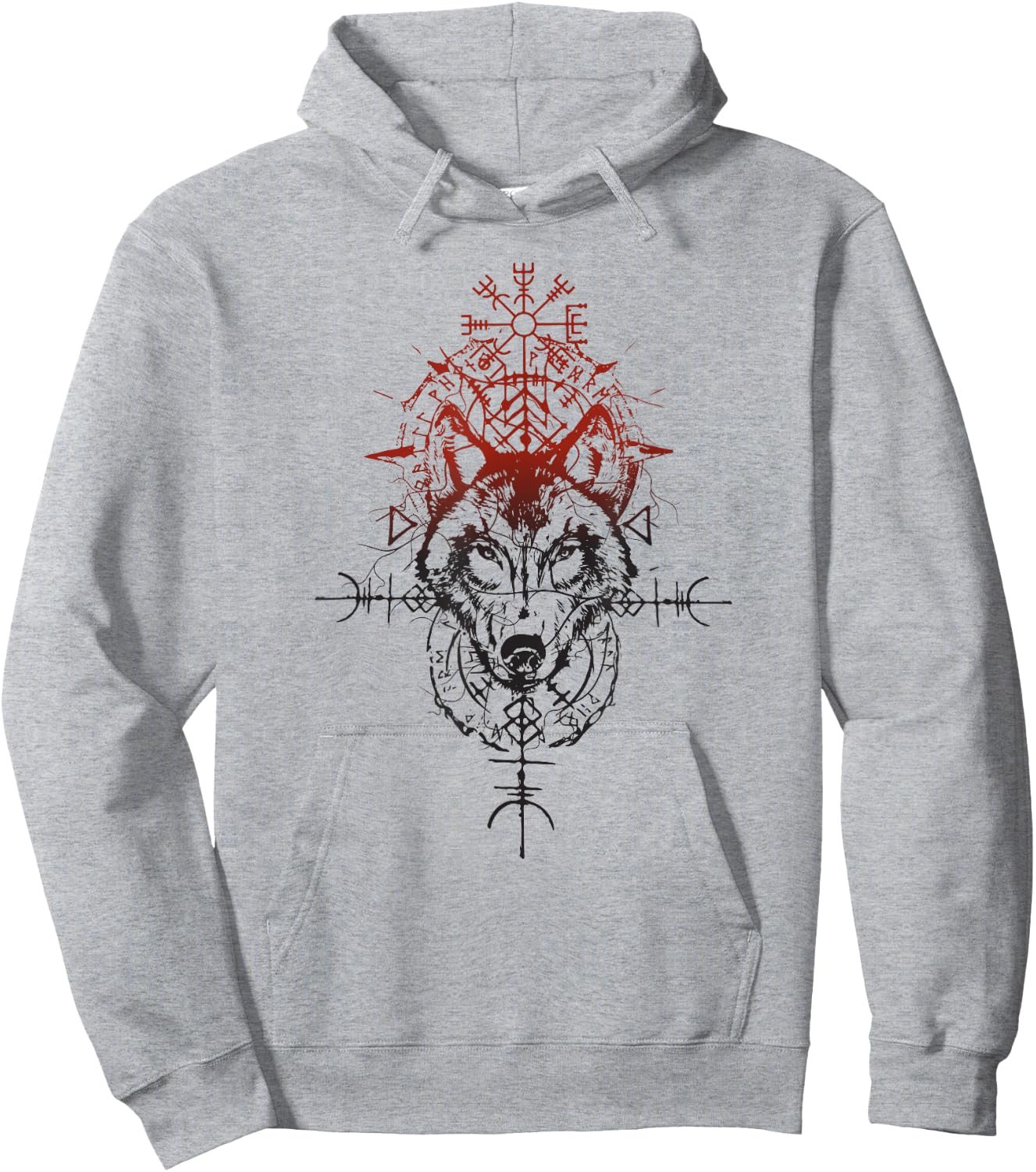 Walhalla Wolf Odin Runes Symbols Nordic Compass Viking Hoodie - Hoodie | Ash