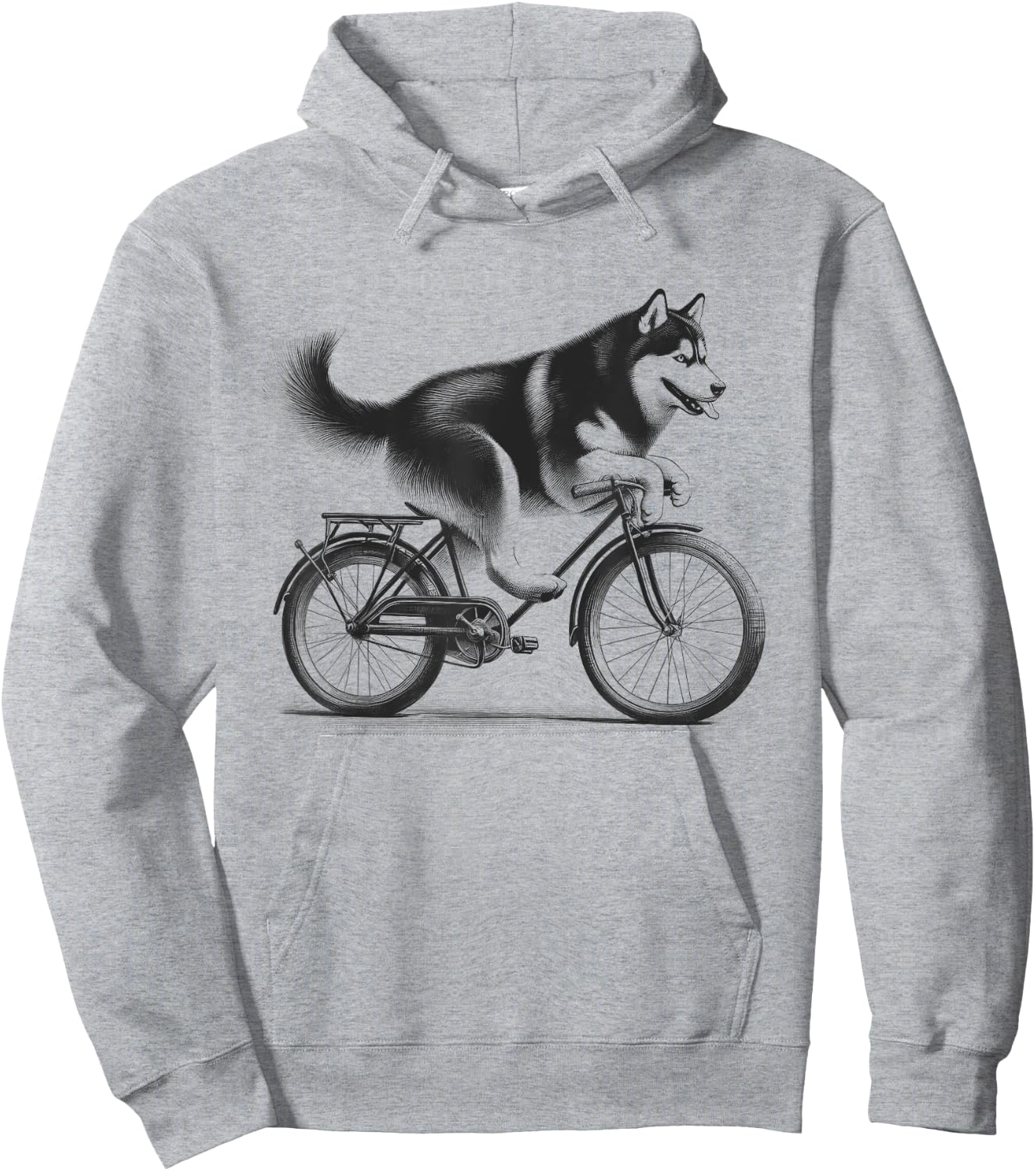 Siberian Husky Dog Riding a Bike Bicycle Biker Cycling Hoodie - Hoodie | Ash