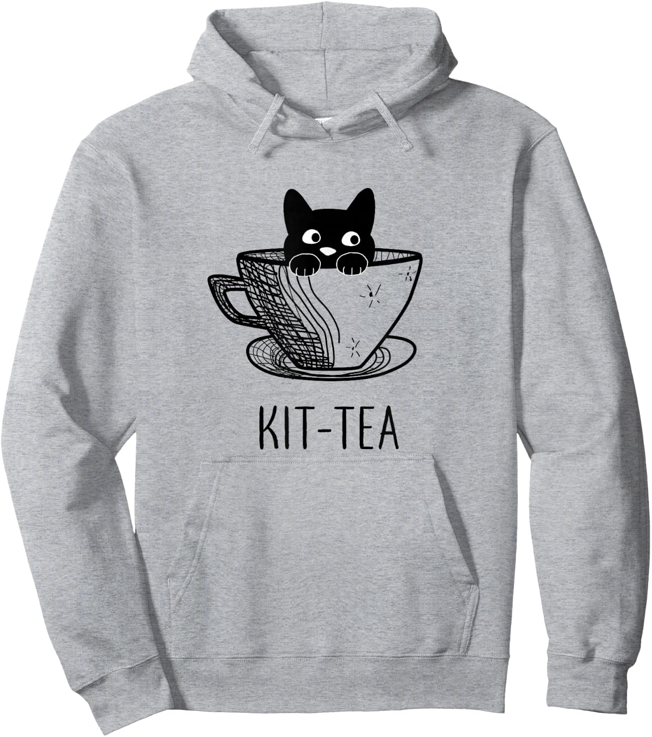 Funny Black Cat Kit-Tea Graphic Hoodie - Hoodie | Ash