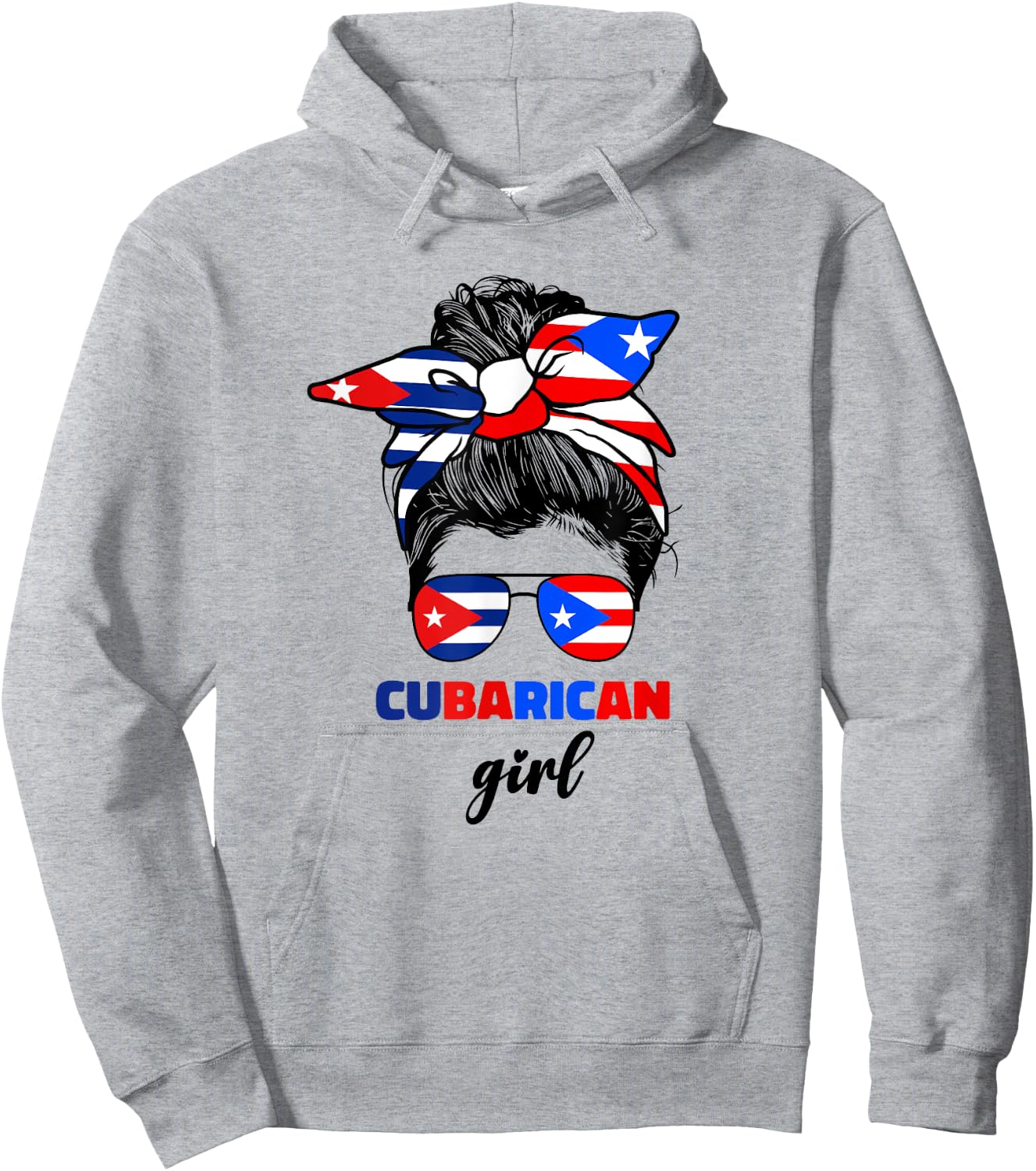 Half Cuban And Puerto Rican Rico Cuba Flag Cubarican Girl Hoodie - Hoodie | Ash