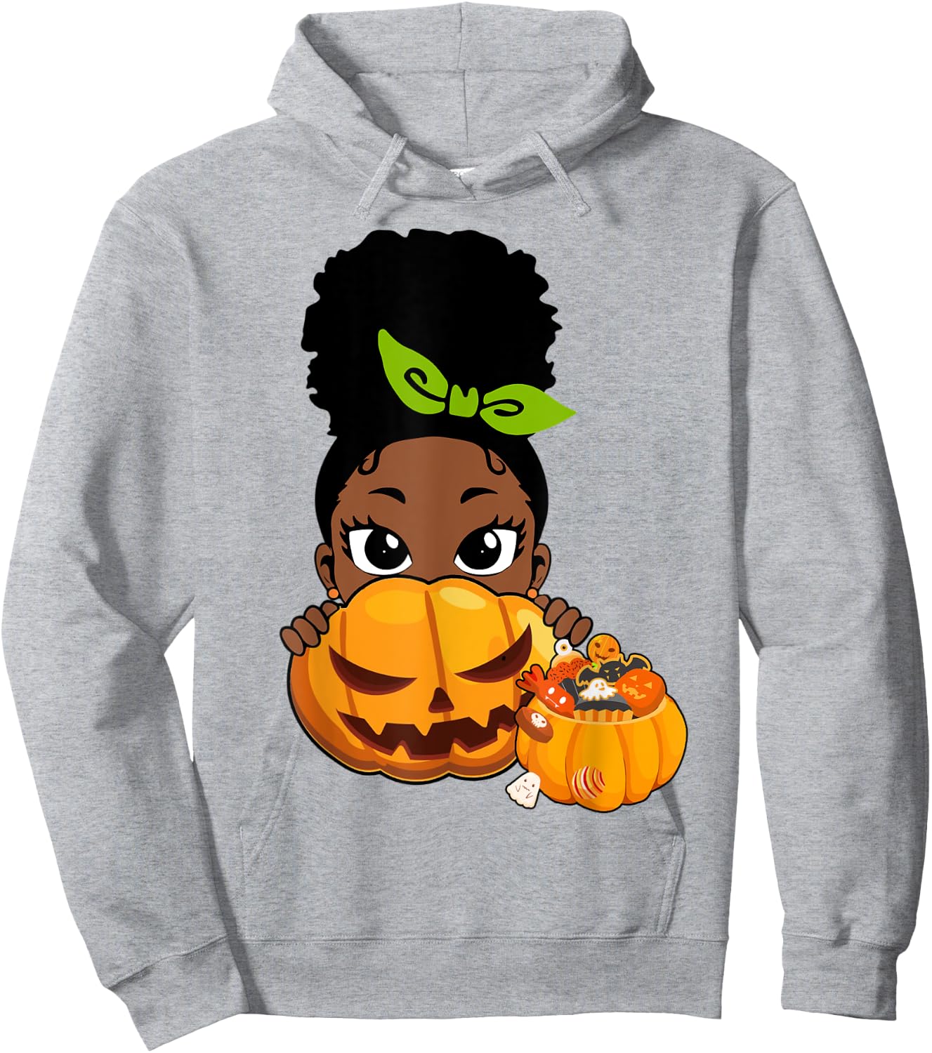 Cute Black African American Girls Pumpkin Halloween Hoodie - Hoodie | Ash