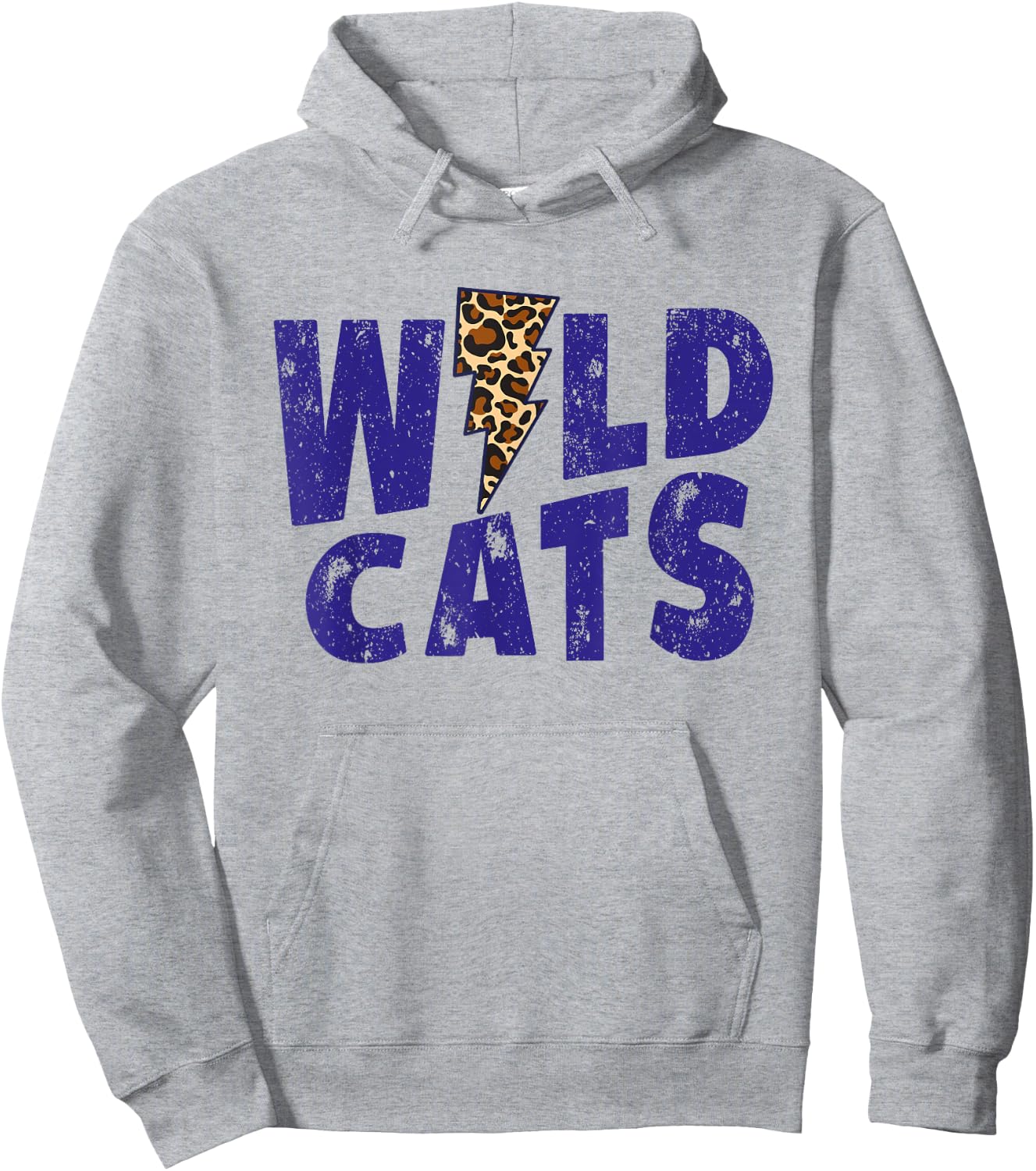 Wildcats Leopard Print Lightning Sign Cheetah Distressed Hoodie - Hoodie | Ash