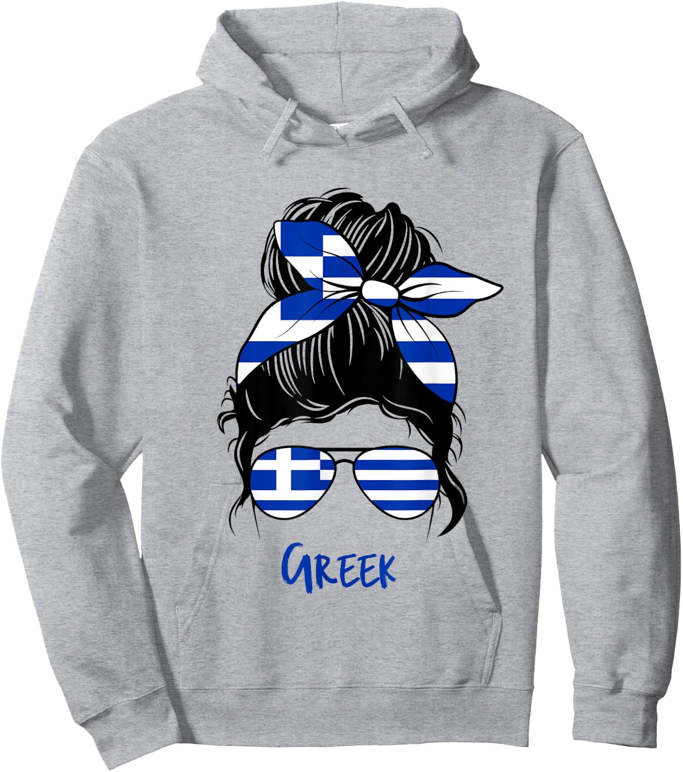 Greek Girl Bandana Glasses Flag Colors Hellenic Pride Hoodie - Hoodie | Ash