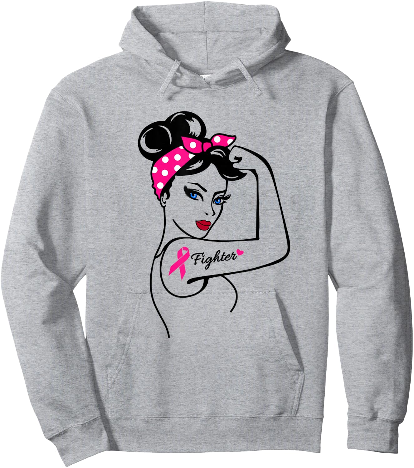Fighter Rosie The Riveter Breast Cancer Awareness Hoodie - Hoodie | Ash